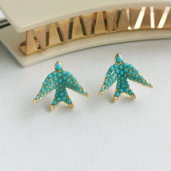 Kendra Scott Melody Bird Gold Teal Crystal Stud Earrings - Picture 3 of 3